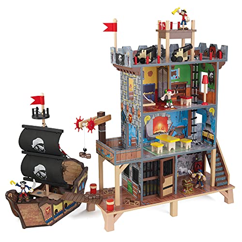 KidKraft- Juego de madera para niños con barco pirata y figuras de acción incluidas, Pirate's Cove (63284) , color/modelo surtido