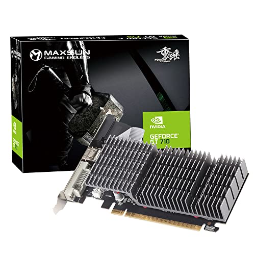 MAXSUN NVIDIA GeForce GT 710 Tarjeta Grafica 2gb - Tarjeta gráfica (Pasivo, bajo Perfil, bajo Consumo, VGA, DVI-D, HDMI, HTPC, Sistema de refrigeración pasiva silenciosa sin Ventilador GDDR3)