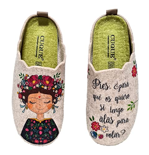Zapatillas casa mujer fieltro Frida cómodas frase bonita - Garantía de calidad (numeric_39)