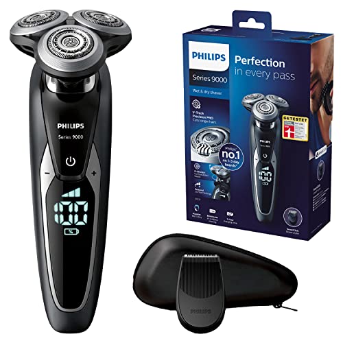 Philips Series 9000 Afeitadora eléctrica en seco y en húmedo para un afeitado apurado y suave, ideal para barbas de 3 días, S9721/41, 60 minutos de tiempo de funcionamiento, incluye peine para barba