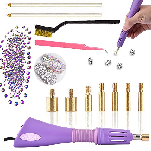 Hotfix - Kit de aplicador de diamantes de imitación para decorar con brillantes, incluye 7 puntas de diferentes tamaños, pinzas de limpieza, 2 lápices y adornos de cristales de estrás