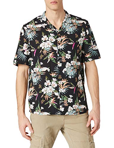 Urban Classics Viscose AOP Resort Shirt Hombre, Camisa Hawaiana con Estampado de Flores y Cuello Vuelto, Tallas S-5XL, Blacktropical, XXXXL