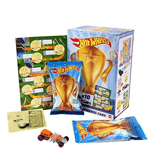 Hot Wheels Pack 10 coches de juguete sorpresa con recompensas y pegatinas, regalo para niños +3 años (Mattel GWN97)
