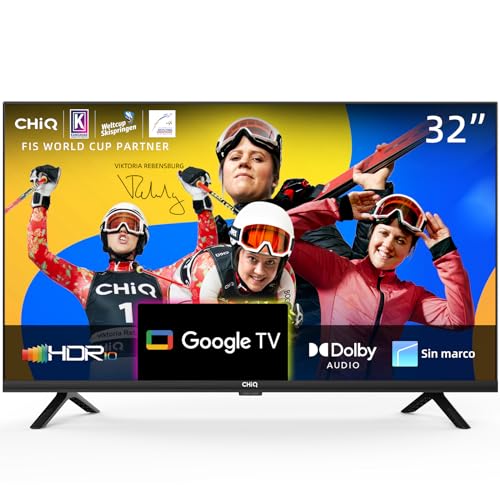 CHiQ L32G7V - Televisor de 32 Pulgadas Google TV, HD, diseño sin Bordes, Asistente de Google, Google Play, DVB-T2/S2/C, Wi-Fi 5G, Bluetooth, HDMI ARC, USB2.0 y Ci+