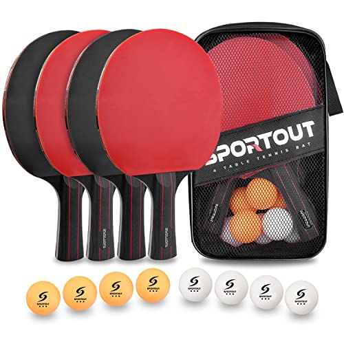 Palas de Ping Pong, Set de Alto Rendimiento - Palas de Tenis de Mesa, Pelotas de Ping Pong, Caja de Almacenamiento - Palas de Ping Pong - Mesa de Ping Pong Exterior, Interior (4 Bats)