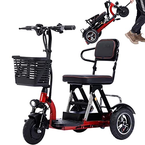Patinete de movilidad de 3 ruedas, scooter de movilidad eléctrico plegable, scooter de viaje portátil con cargador y cesta incluidos para personas mayores, viajes, adultos, ancianos, discapacitados
