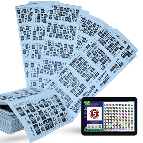 300 Cartones de Bingo Troquelados de 90 Bolas Reutilizables + Juego de Bingo Online Gratuito | Cartones sin repertir | Juegos de Mesa Tradicionales, Juego en Familia, Amigos, Navidad (300 Azul)