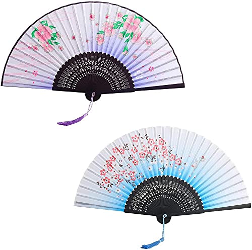 Ventilador de Tela 2er japoneses Pequeños Paneles Plegables de bambú Planes de Mano Ventiladores de Mujeres Paneles de Pared para Bolso de Verano Partido de Bodas Disfraz