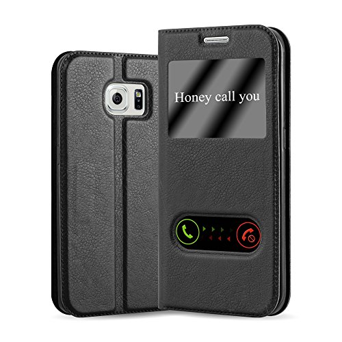 Cadorabo Funda Libro para Samsung Galaxy S6 Edge Plus en Negro Cometa - Cubierta Proteccíon con Cierre Magnético, Función de Suporte y 2 Ventanas- Etui Case Cover Carcasa