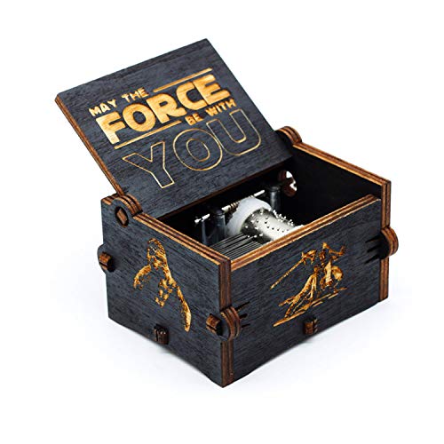 Caja de música de Star Wars de madera negra, caja de madera tallada a mano,antigua artesanía de decoración del hogar para niños regalos