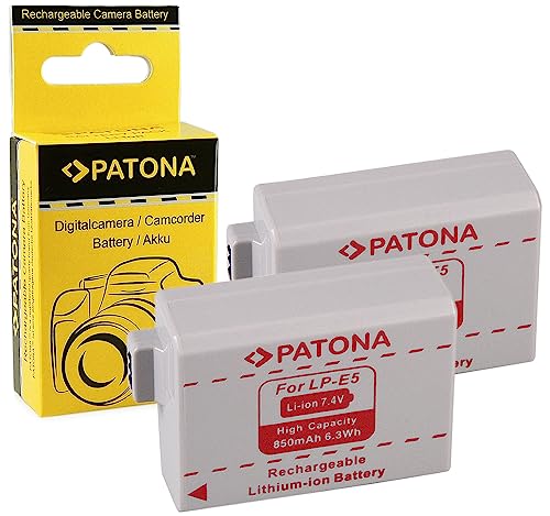 PATONA 2X Bateria LP-E5 Compatible con Canon EOS 1000D, 500D, 450D, Rebel XS, XSi, T1i, Kiss X3, X2, F