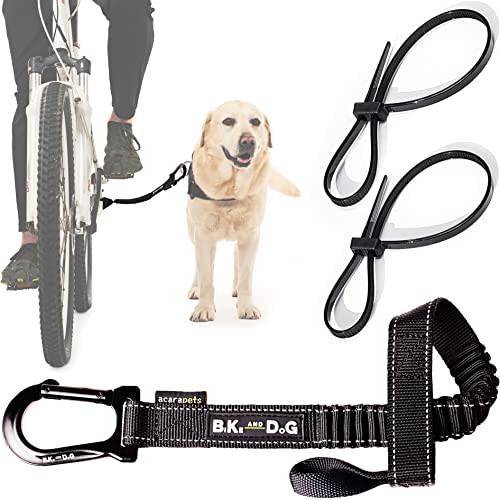 BIKE AND DOG - Correa de perro para bicicleta, colocación sin herramientas en el punto más seguro, incluye 2 bridas especiales para bicicleta. Patentado. (Negro)