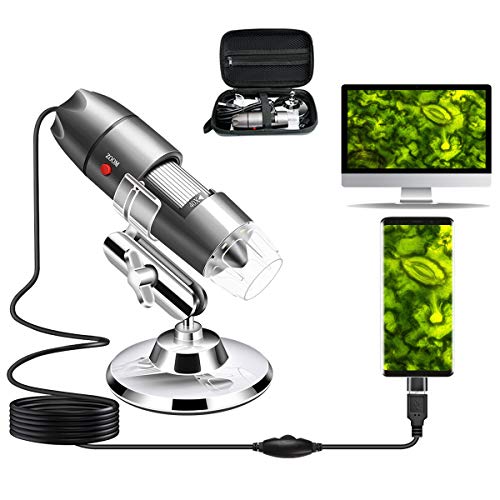 Cámara de microscopio USB de 40X a 1000X, microscopio digital Cainda con estuche de transporte, compatible con Android Windows 7 8 10 Linux Mac, microscopio portátil para niños, estudiantes y adultos