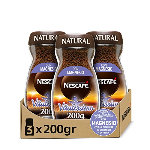 NESCAFÉ VITALISSIMO NATURAL con magnesio, café soluble, frasco de vidrio, Pack de 3 x 200 g