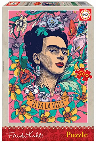 Educa - Puzzle de 500 Piezas para Adultos | Viva la Vida, Puzzle de Frida Kahlo. Incluye Pegamento Fix Puzzle. A Partir de 11 años. Medida montado 34 x 48 cm. A Partir de 11 años (19251)