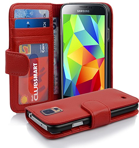 Cadorabo Funda Libro para Samsung Galaxy S5 / S5 Neo en Rojo Infierno - Cubierta Proteccíon con Cierre Magnético e 3 Tarjeteros - Etui Case Cover Carcasa