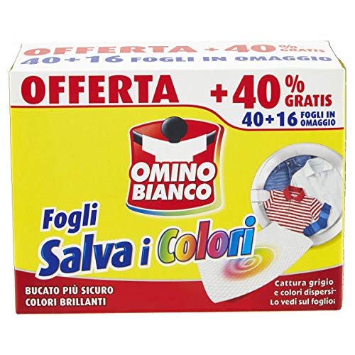 Omino Bianco - Hojas de protección de color, estructura de nido de abeja, atrapan el gris y los colores dispersos en el lavado, 40 unidades + 16 de regalo