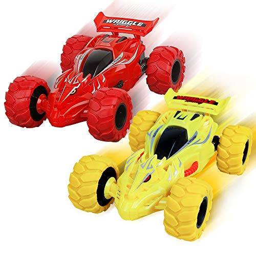 Shayson 2 Unidades de Camiones Monstruo de Fricción, Regalos de Coches de Juguete para Niños Mayores de 3 Años con Rotación de 360 ° Camión Monstruo para Niños y Niñas(Rojo, Amarillo)
