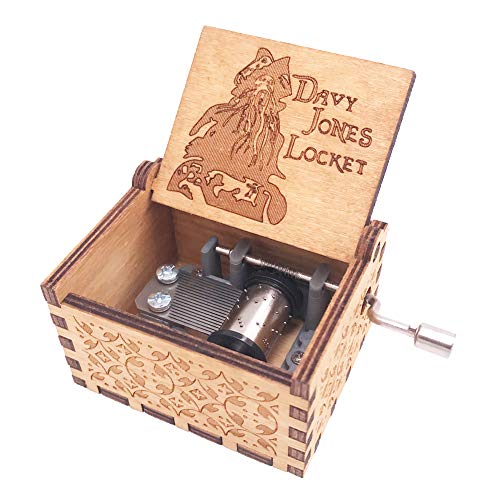 Davy Jones - Caja de música con manivela de madera, diseño de Davy Jone, color marrón