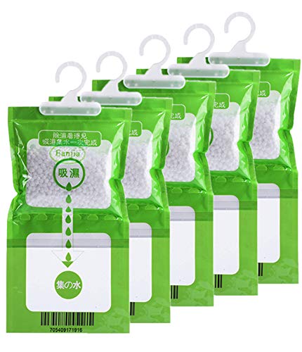 5 Pack Kitchen Bathroom Wardrobe Hanging Hygroscopic Anti-Mold Deodorizing Moistureproof Desiccant Bag, Dehumidification Process Could be Witness
