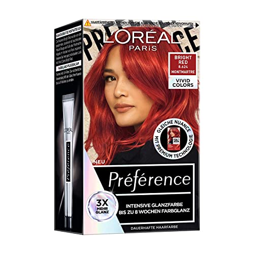 L'Oréal Paris Intenso color de pelo de larga duración, hasta 8 semanas de brillo y color intenso, color vivo, color 8.624 rojo brillante, 1 unidad