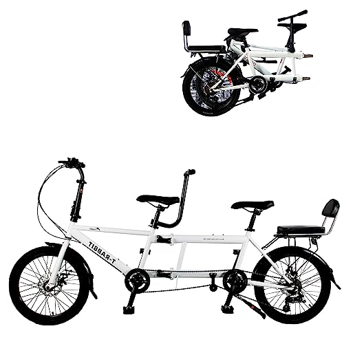 BGGFNZ Bicicletas tándem Plegables Bicicleta de Crucero de Playa para Adultos, Bicicleta tándem con Ruedas de 20 Pulgadas, Bicicletas tándem Ajustables de 7 velocidades Bicicleta de Crucero