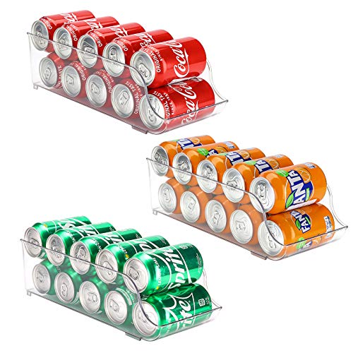 Puricon 【3Packs】 Organizador de Latas y Botellas para Refrigerador, Contenedores Apilables de Plástico para Almacenamiento de Bebidas, Frutas, Verduras, Aperitivos, etc. -Transparente