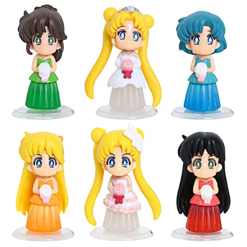 BESTZY Sailor Moon Mini Juego de Figuras, 6 Piezas Mini Figuarts Sailor Moon Action Figure, Sailor Moon Cake Topper, Sailor Moon Cake Topper Mini Modelo de Decoración para Niños