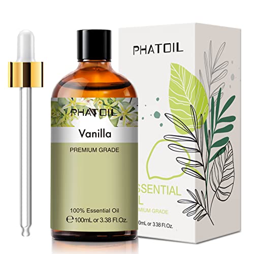 PHATOIL Aceites Esenciale de Vainilla 100 ml, Aceite Esencial de Aromaterapia, Aceite Esenciales para Humidificador, Difusor