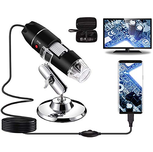 Microscopio Digital USB 40X a 1000X, Bysameyee 8 LED Cámara de endoscopio de Aumento con Estuche y Soporte de Metal, Compatible para Android Windows 7 8 10 Linux Mac