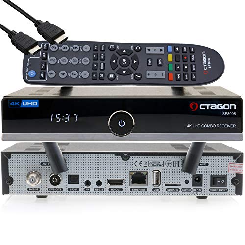 Octagon SF8008 - Receptor 4K UHD HDR Combo 1 x DVB-S2X y 1 x DVB-C/DVB-T2, señal por satélite, cable y terrestre, E2 Linux Smart TV Box, Media Server, función de grabación, HDMI EasyMouse, wifi dual