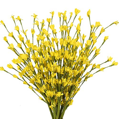 LIPJISL 10PCS Ramo de Flores Artificiales de Plástico Amarillo para Decoración Flores de Seda de Primavera Flores de Exterior para el Hogar Balcón Boda