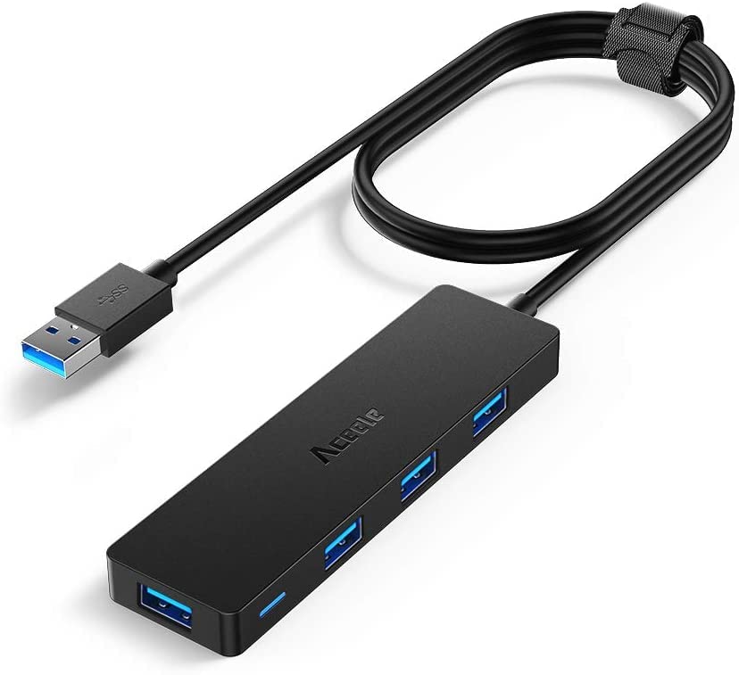 Aceele Hub USB 3.0，USB Hub con 4 Puertos, Ladron USB 3.0 Ultrafino de 1.2 m,Concentrador USB Compatible con Macbook Pro / Air, Surface Pro, PS4, PC, etc.