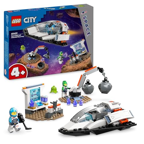 LEGO City Nave Espacial y Descubrimiento del Asteroide, Vehículo de Juguete, Regalo para Niños y Niñas de 4 Años o Más, Juego de Simulación, 2 Minifiguras de Astronautas y Figura de Alien 60429