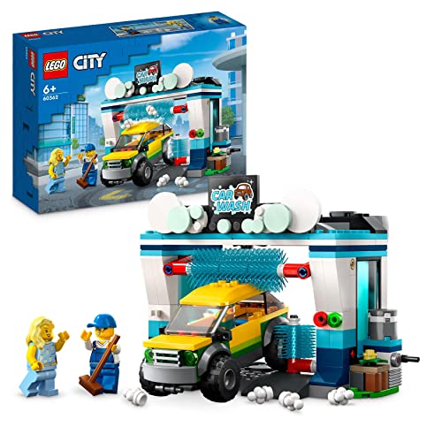 LEGO 60362 City Lavadero de Coches, Juguete para Niños y Niñas de 6 Años o Más, Set con Cepillos de Lavado Giratorios, Vehículo y 2 Minifiguras, Idea para Regalo Pequeño