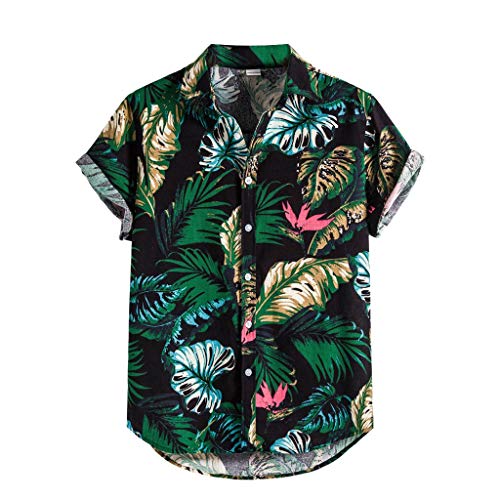 riou Camisa Hawaiana Hombre Barata Funky Aloha Florales Camisa de Verano Shirt Camisetas de Playa La Moda Clásica Chico Adolescente Primavera Top para el Tiempo Libre