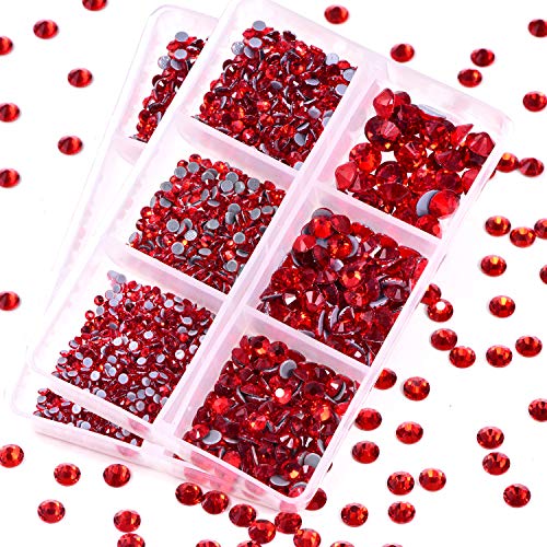 BLINGINBOX Hotfix - 2 cajas de diamantes de imitación en total, 2500 piezas de tamaño mixto, cristales redondos, parte trasera plana para hacer joyas de disfraces (It.siam, mixto 6 tamaños)