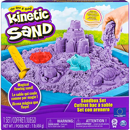 Kinetic Sand -Arena MÁGICA - Set Sandbox - Set con Arenero Niños, 454g de Arena Morada y 4 Accesorios - Kit Manualidades Niños - 6028092 - Juguetes Niños 3 Años +