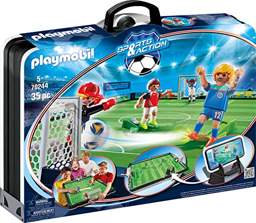 PLAYMOBIL Sports and Action Campo de Fútbol Maletín, con Soporte para Smartphone, a Partir de 5 Años (70244), Multicolor