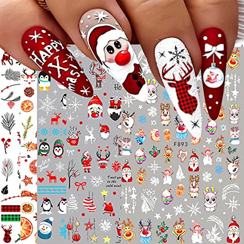10 Hojas Pegatinas Para Uñas Navidad Gnomo Elk Copo de nieve Autoadesiva Nail Art Stickers Decoración