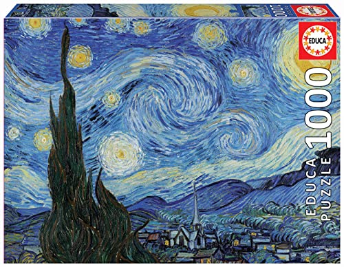 Educa - La Noche Estrellada, Vincent Van Gogh, Puzzle de 1.000 Piezas, Medida aproximada: 68 x 48 cm, Incluye Fix Puzzle para Colgar el Puzzle una Vez finalizado, A Partir de 14 años (19263)