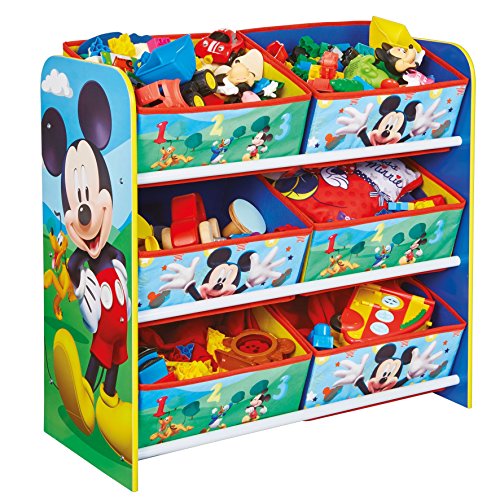 Hello Home Unidad de almacenamiento de juguete con 6 cubos de Madera, Multicolor, 60cm x 30cm x 63.5 cm