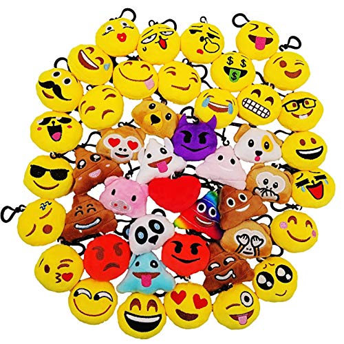 JZK 45pcs Mini Juguete de Peluche, Emoji Llavero emoticonos Llavero emoción para niños & Adulto Fiesta cumpleaños favores Rellenos Bolso Partido Decoraciones para Fiestas ( 5cm / 2 Pulgadas)
