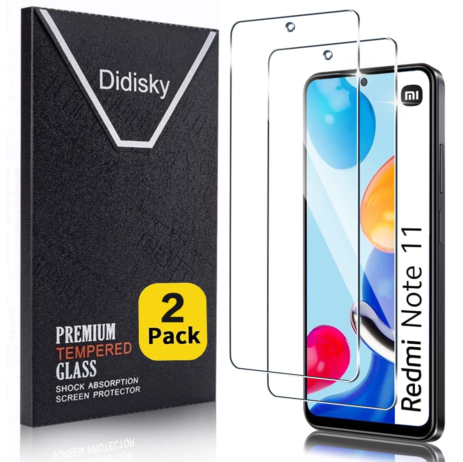 Didisky 2-Unidades Cristal Templado Protector de Pantalla para Xiaomi Redmi Note 11, Note 11S, Xiaomi Poco M4 Pro 4G (NO 5G), Antihuellas, Sin Burbujas, Fácil de Limpiar, 9H Dureza,Transparente