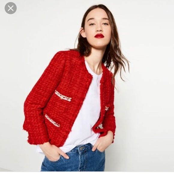 Chaqueta Tweed Roja Zara