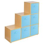 URBNLIVING Estantería de 6 cubos en forma de escalera con 6 cajones, Light Blue Drawers, Beech 6 Cubes