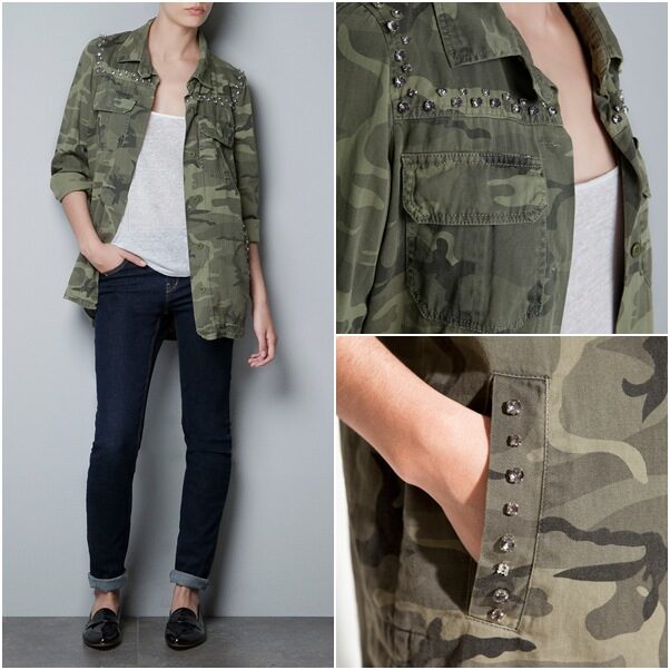 Cazadora Verde Militar Mujer Zara
