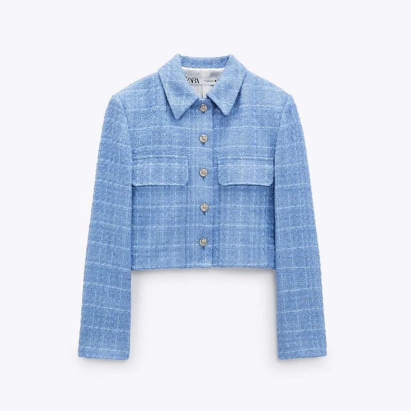 Chaqueta Tweed Azul Zara